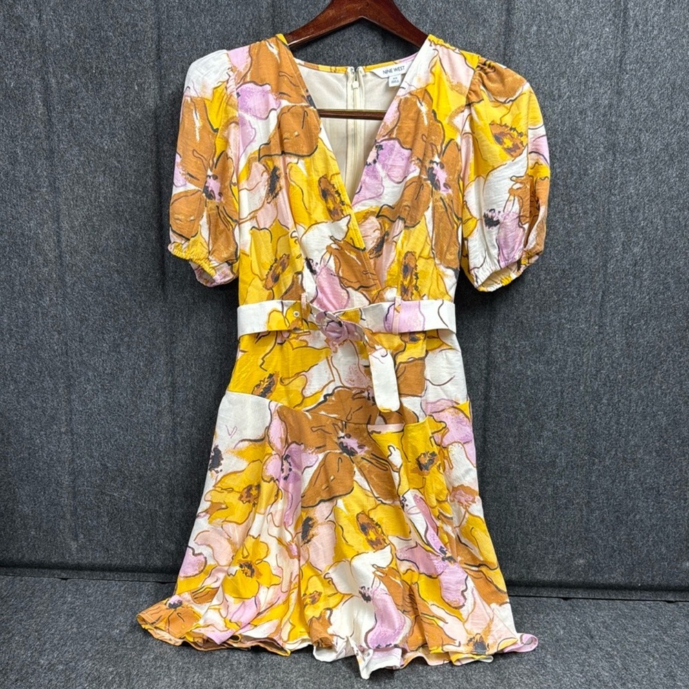 Nine West Yellow Ruffled Wrap Mini Dress - Picture 4 of 6